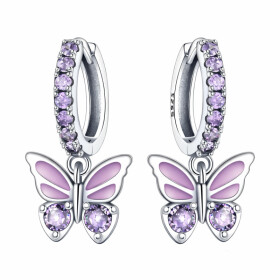 Stříbrné náušnice s fialovým motýlkem - stříbro 925/1000, Fialová