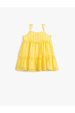 Koton Dress Midi Sleeveless with Straps Ruffle Detailed Layered Cotton Lined.