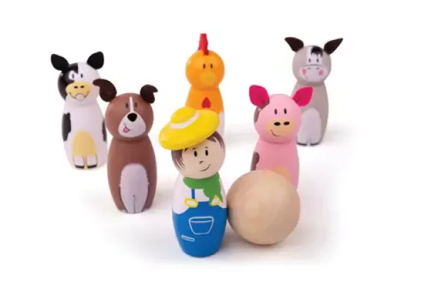 Bigjigs Toys Dřevěné kuželky farma