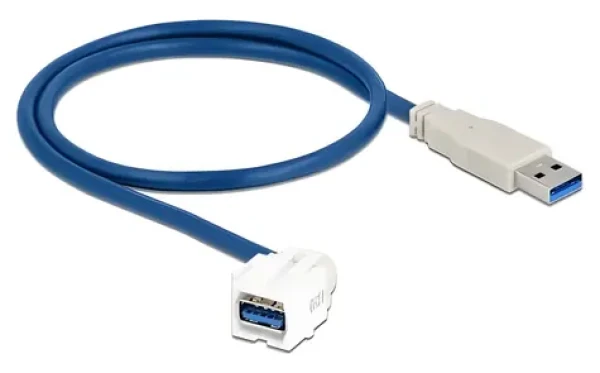 DeLock USB3.0 A samice USB3.0 A samec bílá / Keystone modul / úhlový 250° / plochý kabel / AWG 30/24 (86871)