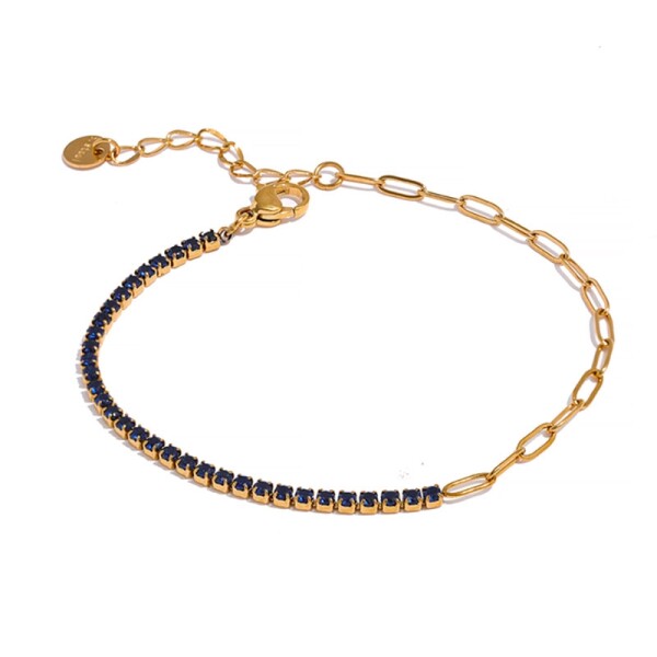Elegantní náramek se zirkony, chirurgická ocel, Modrá 17 cm + 3 cm (prodloužení)