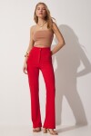 Happiness İstanbul Women's Red High Waist Lycra Casual Knitted Trousers