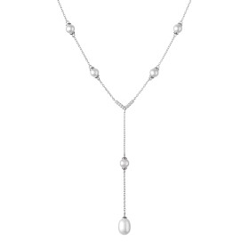 Stříbrný náhrdelník se sladkovodní perlou a zirkony - stříbro 925/1000, 46 cm Bílá