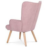 Křeslo "ušák" s podnožkou, potah starorůžová látka, nohy masiv kaučukovník