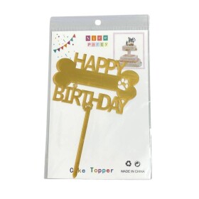 Dortisimo Zápich do dortu zlatý Happy Birthday s kostí a tlapkami