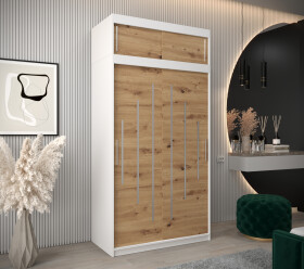 Šatní skříň Abi Y0 s nástavcem Barva korpusu: Bílá, Rozměry: 120 cm, Dveře: Dub artisan