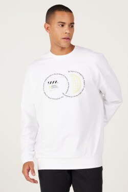 AC&Co Altınyıldız Classics Men's White Oversize Wide Cut Crew Neck Cotton Printed Sweatshirt