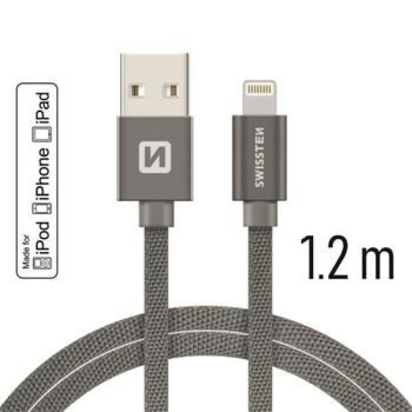 Swissten 71524202 USB 2.0 typ A na Lightning, USB 2.0, zástrčka A - zástrčka Lightning, MFi, opletený, 1,2m, šedý