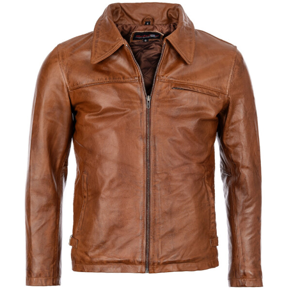 Pánská Kožená Bunda Jasper Short Alonzo Brixton Hnědá Velikost: XS