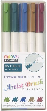 Marvy Umělecké fixy se štětcovým hrotem Artist Brush sada 5ks DEEP
