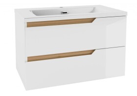 Kielle - Oudee Skříňka s umyvadlem 80 cm, lesklá bílá/tmavý dub 50002S810