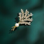 Brož s perlou a zirkony Milani - květina, Zlatá