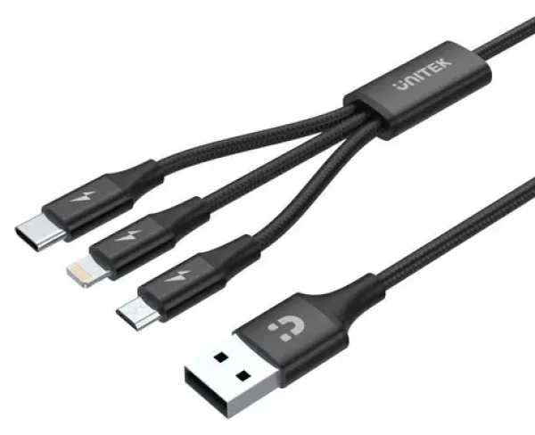 Unitek C14049BK černá / Kabel / USB-C - Micro-USB/Lightning / 3v1 / 1.2 m (C14049BK)