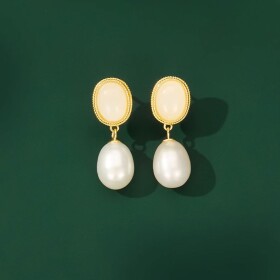 Náušnice s perlou a opály Amara, Zlatá Bílá