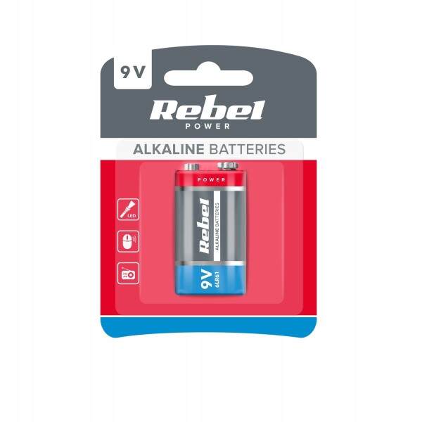 Baterie 9V alkalická – 6LR61, Rebel, Nenabíjecí