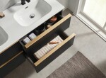 CERANO - Koupelnová skříňka Velora - černá matná, úchytka zlatá + keramické umyvadlo Novo - bílá lesklá - 121x54,5x46,5 CER-979898