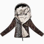 Světle béžová krátká volná dámská bunda s panteřím motivem Miss TiTi (25898) odstíny béžové XL (42)