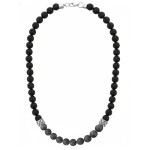 Pánský korálkový náhrdelník Marco - 8 mm larvikit a onyx, Šedá 45 cm