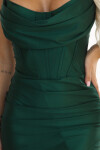 638-2 Dlouhé korzetové saténové šaty s rozparkem na nohou - lahvově zelené UNI