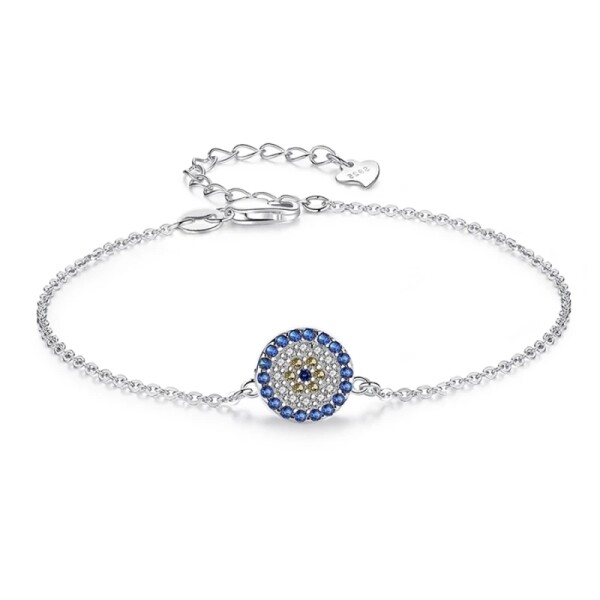 Stříbrný náramek Evil Eye, stříbro 925/1000, amulet Boží oko, Nazar, Stříbrná 16 cm + 4 cm (prodloužení)
