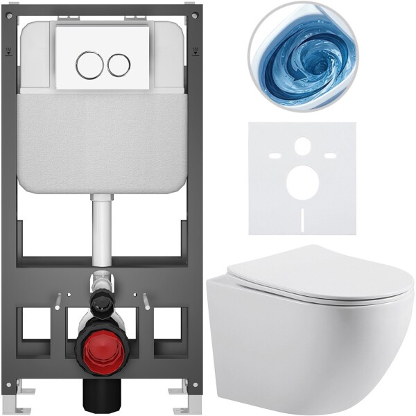CERANO Podomítkový WC set Cesso - bílá lesklá - tlačítko Basic/Dualo, bílé - volně stojící - předstěnová instalace/sádrokarton - 49x36 cm - 8050BD85972