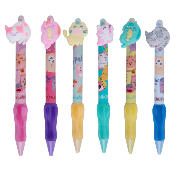 Colorino gumovatelné pero, Spinning kočky, 36 ks, modrá náplň, displej - 36ks