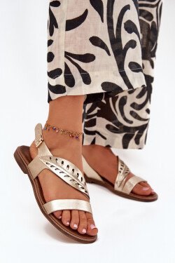 Dámské kožené sandály na plochém podpatku Zazoo 3688 zlaté 35