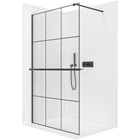 CERANO Sprchová zástěna Walk-in Onyx Cube L/P - 8 mm + polička/držák na ručníky - hranatá vzpěra - černá matná, industriální sklo - 90x200 cm