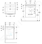 GEBERIT - Selnova Square Umyvadlová skříňka 635x538x480 mm, s umyvadlem, 1 dvířka, lávová mat 501.249.00.1