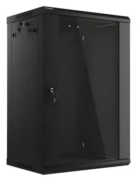 Lanberg WF01-6418-10B černá / Nástěnný rozvaděč / 19" / 18U / 600x450 mm / Flat pack / Skleněné dveře (WF01-6418-10B)