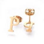 Sada přívěsku a náušnic z nerezové oceli - písmeno - zlatá - 20 ~ 23 mm x 13 ~ 19 mm - 1 ks Písmena: E