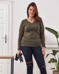 Halenka Plus Size khaki dlouhým rukávem