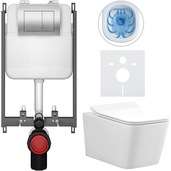CERANO - Kompletní WC set Basic/Forte - bílá lesklá - WC tlačítko Maxio/Stříbrná - pro zazdění - 51x36 CER-8050BD86131