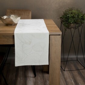 DumDekorace Sametový středový ubrus s lesklým potiskem bílých listů Šířka: 35 cm | Délka: 140 cm
