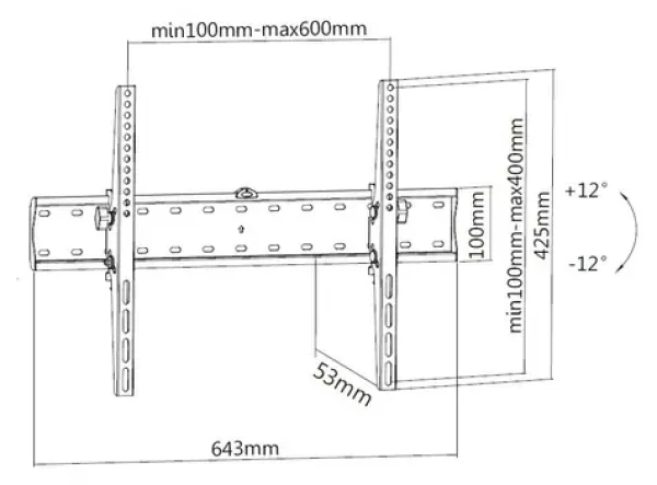 Equip TV držák na zeď černý / Držák TV / náklopný / VESA 600x400 / 37-70” / 40 kg (650332)