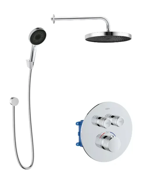 Kielle Sprchový set s termostatickou baterií pod omítku, pro 2 spotřebiče, s příslušenstvím EcoSpare a tělesem, chrom 20602SPT20