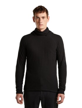 Pánská merino mikina ICEBREAKER Mens Merino 400 RealFleece Grid Pulover Hoodie, Black velikost: S