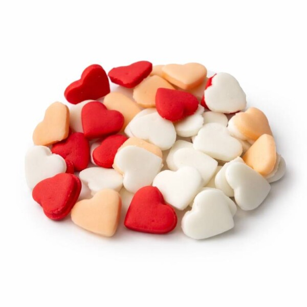 Dortisimo Cukrová srdíčka malá bílá, broskvová a červená (50 ks)