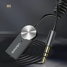 USAMS SJ464 šedá / Bluetooth audio adaptér / do auta / BT 5.0 / 3,5mm AUX / USB napájení (SJ464JSQ01)