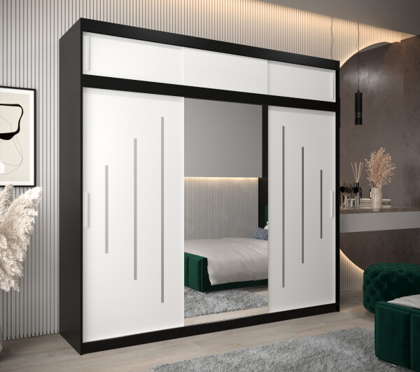 Šatní skříň Abi Y1 s nástavcem Barva korpusu: Černá, Rozměry: 250 cm, Dveře: Bílá