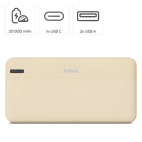 Hama Pocket 20 písková / Powerbanka / 20000 mAh / 2x USB-A / 1x USB-C / 5V / 2,1A