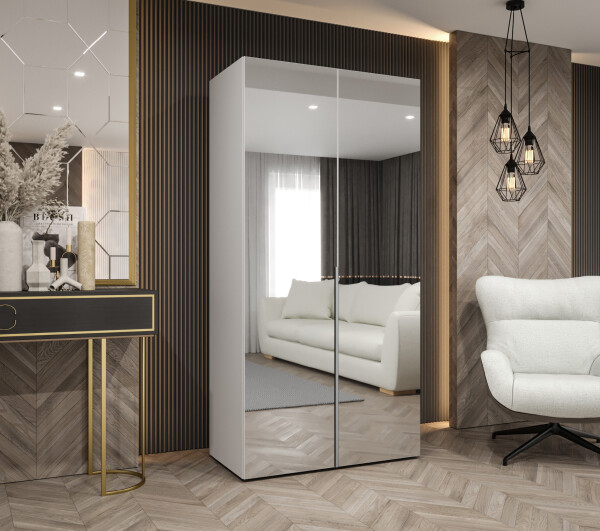 Šatní skříň Abi Alicante 3 Rozměry: 100 cm, Pásky / úchyty: Stříbrné, Barva korpusu + barva dveří: Bílá + zrcadlo