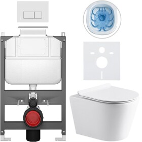 CERANO Kompletní WC set Basic/Carlito - bílá lesklá - WC tlačítko Modulo/Bílá - ovládání shora - předstěnová instalace - 48,5x36,5 cm