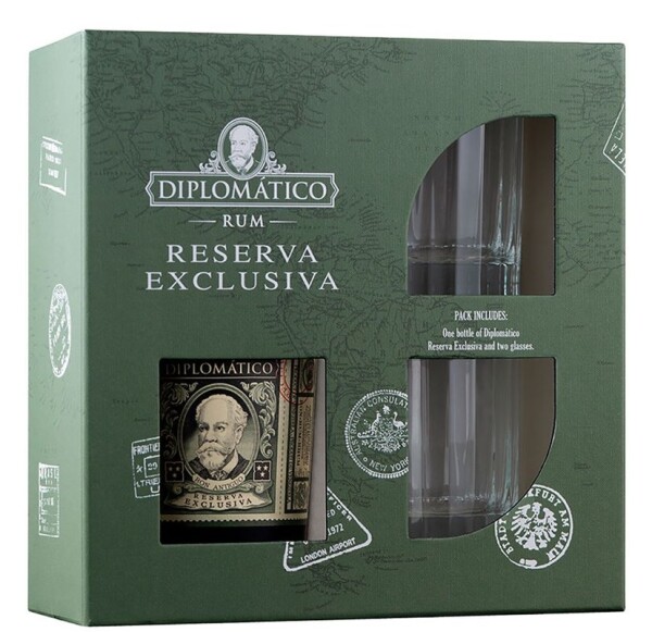 Diplomático RESERVA EXCLUSIVA Rum 40% 0,7 l (dárkové balení 2 skleničky)