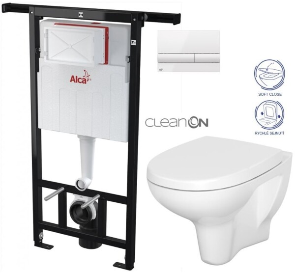 ALCADRAIN Jádromodul - předstěnový instalační systém s bílým tlačítkem M1710 + WC CERSANIT ARTECO CLEANON + SEDÁTKO AM102/1120 M1710 AT1