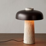 Audo Copenhagen Stmívatelná stolní LED lampa Reverse Travertine Bronzed Brass, hnědá barva, přírodní barva, kov, kámen