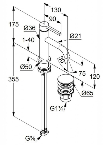 KLUDI - Nova Fonte Umyvadlová baterie s výpustí Push-Open, matná černá 202663915