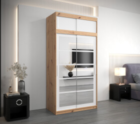 Šatní skříň Abi Ro2 s nástavcem Barva korpusu: Dub artisan, Rozměry: 100 cm, Dveře: Bílá