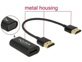 Delock Adaptér HDMI-A samec VGA samice / kovové pouzdro s 15 cm kabelem (65667)