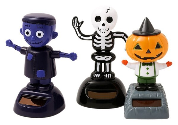 Figurka - solární Spooky Frankenstein, kostlivec a dýně